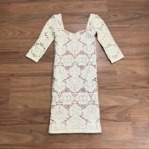 Free People Lace Mini Bodycon Dress Off White & Light Pink Womens XS